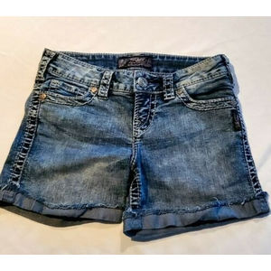 NICE !! Silver Jeans McKenzie Shorts Size 26 Women's Blue Flap Pockets